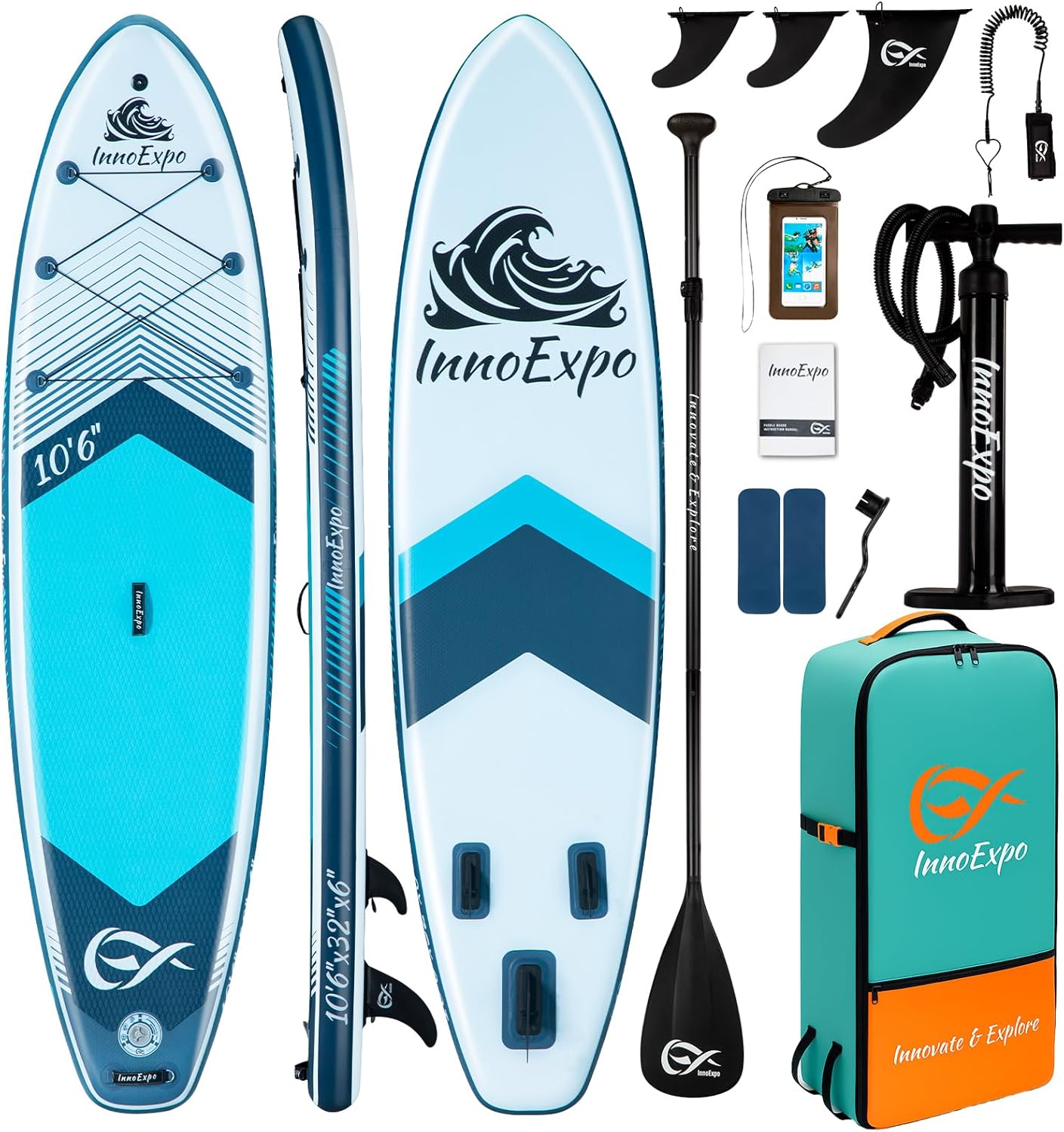InnoExpo Inflatable Stand Up Paddle Boards with Premium Accessories, Wide Stable SUP Paddle Board Design, Non-Slip Comfort Deck for Youth & Adults