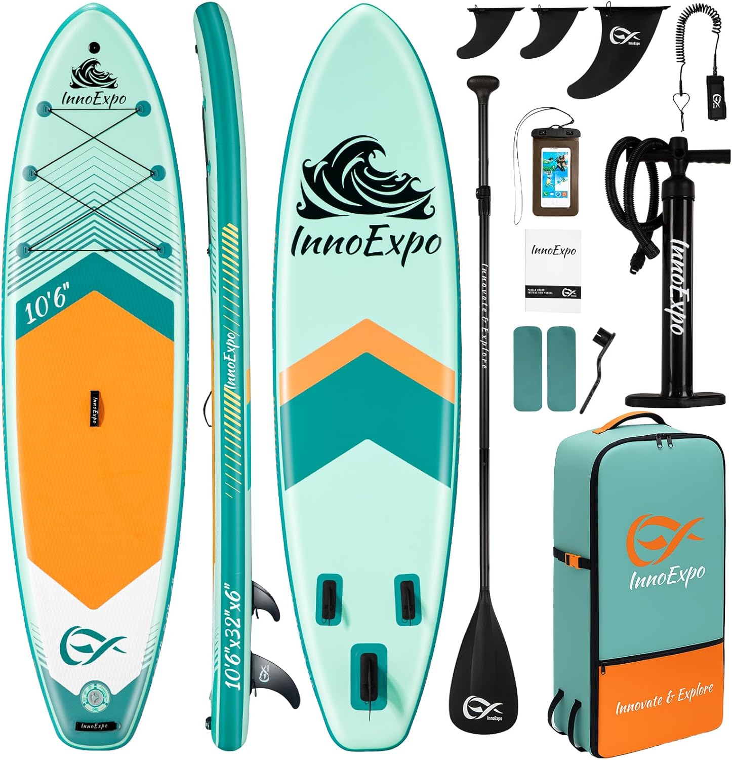 InnoExpo Inflatable Stand Up Paddle Boards with Premium Accessories, Wide Stable SUP Paddle Board Design, Non-Slip Comfort Deck for Youth & Adults
