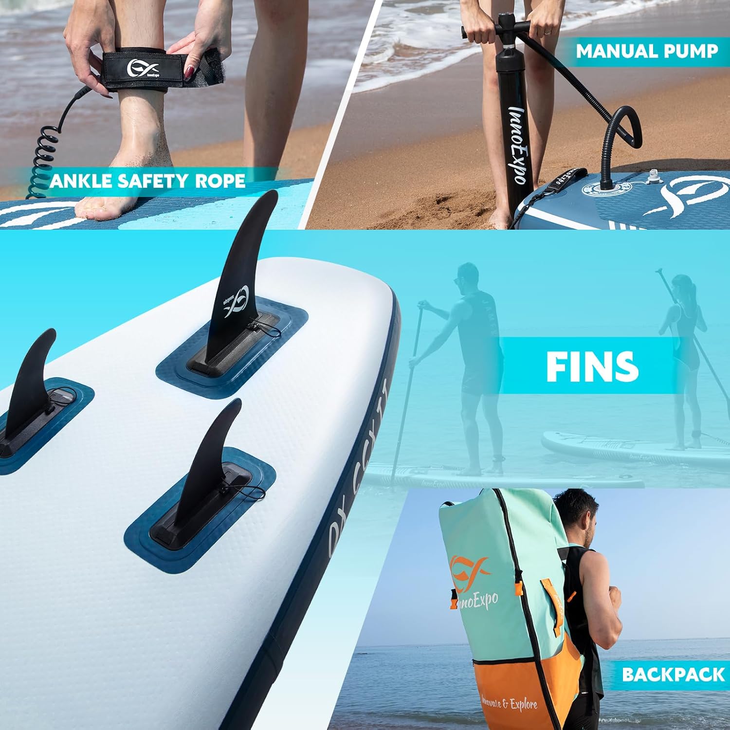 InnoExpo Inflatable Stand Up Paddle Boards with Premium Accessories, Wide Stable SUP Paddle Board Design, Non-Slip Comfort Deck for Youth & Adults