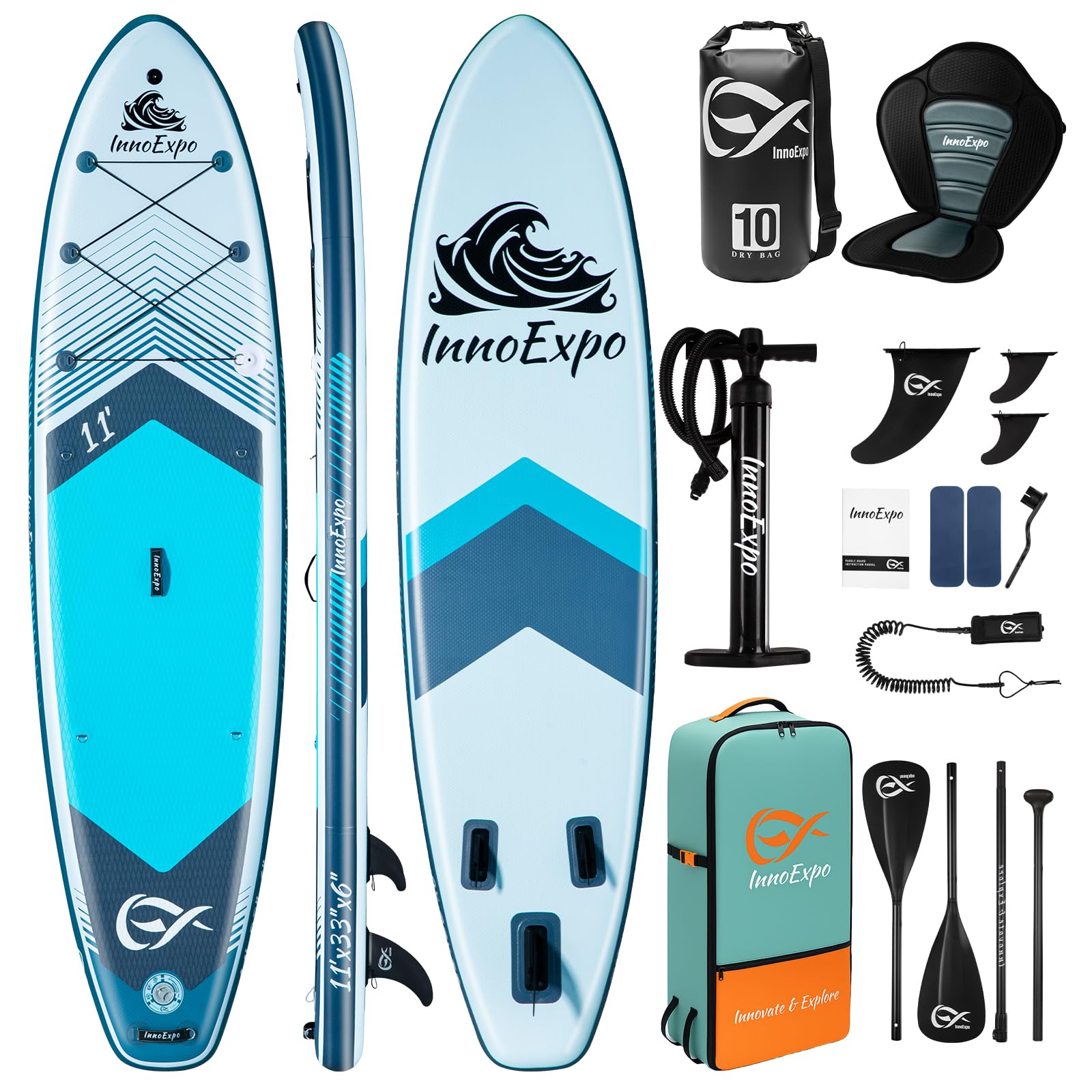 InnoExpo Inflatable Stand Up Paddle Boards with Premium Accessories, Wide Stable SUP Paddle Board Design, Non-Slip Comfort Deck for Youth & Adults
