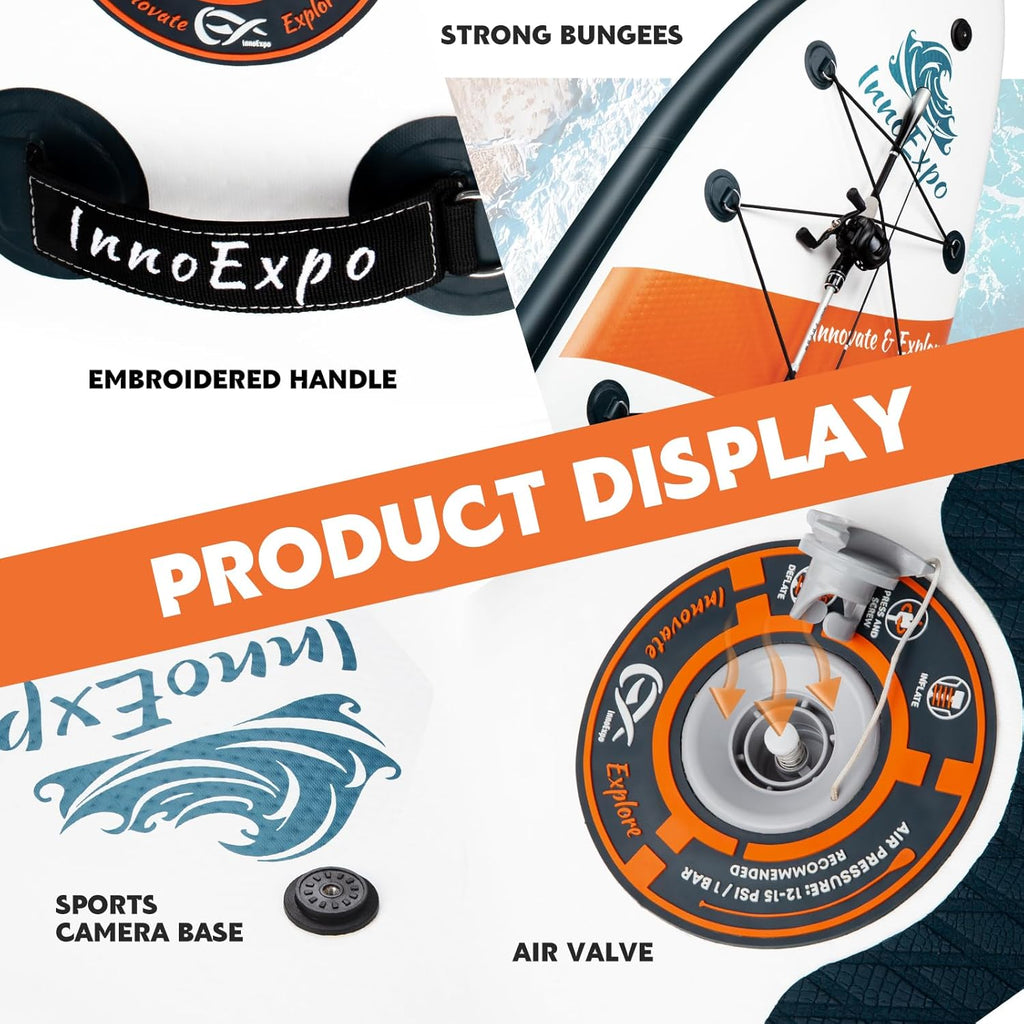 InnoExpo Inflatable Stand Up Paddle Boards with Premium Accessories, Wide Stable SUP Paddle Board Design, Non-Slip Comfort Deck for Youth & Adults