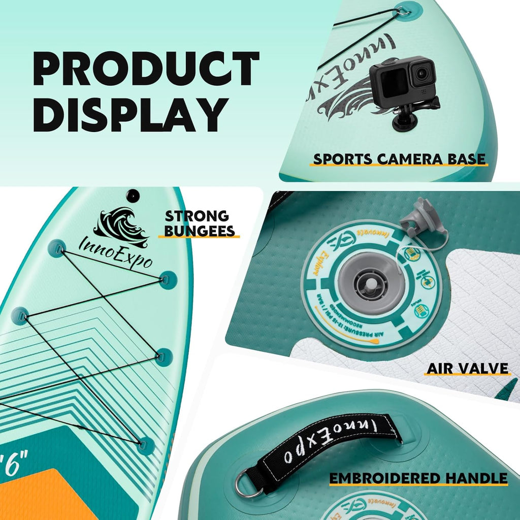 InnoExpo Inflatable Stand Up Paddle Boards with Premium Accessories, Wide Stable SUP Paddle Board Design, Non-Slip Comfort Deck for Youth & Adults