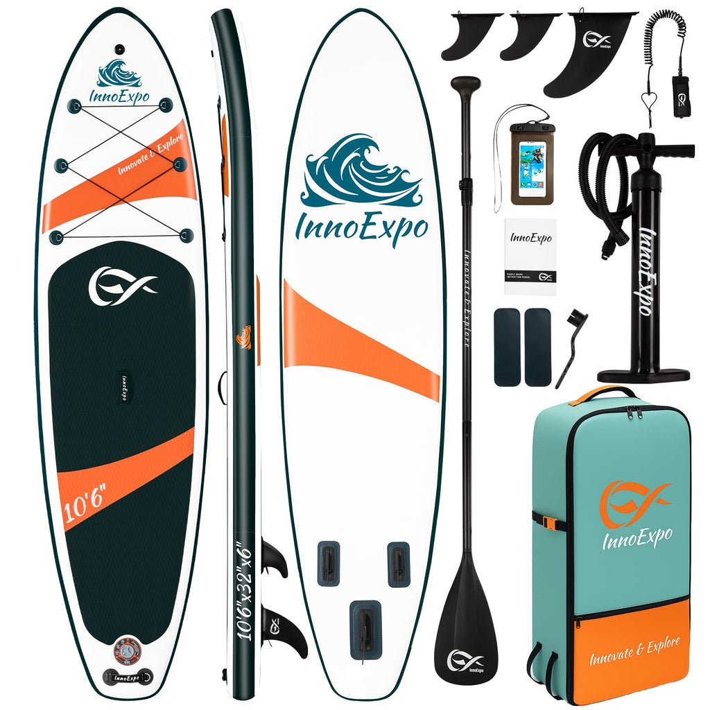 InnoExpo Inflatable Stand Up Paddle Boards with Premium Accessories, Wide Stable SUP Paddle Board Design, Non-Slip Comfort Deck for Youth & Adults