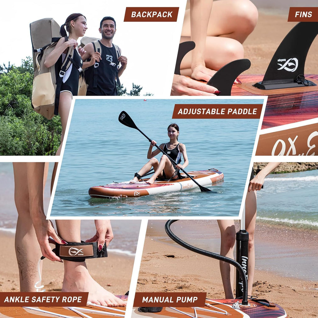 InnoExpo 11' Inflatable Stand Up Paddle Boards with Premium Accessories, Wide Stable SUP Paddle Board Design, Non-Slip Comfort Deck for Youth & Adults