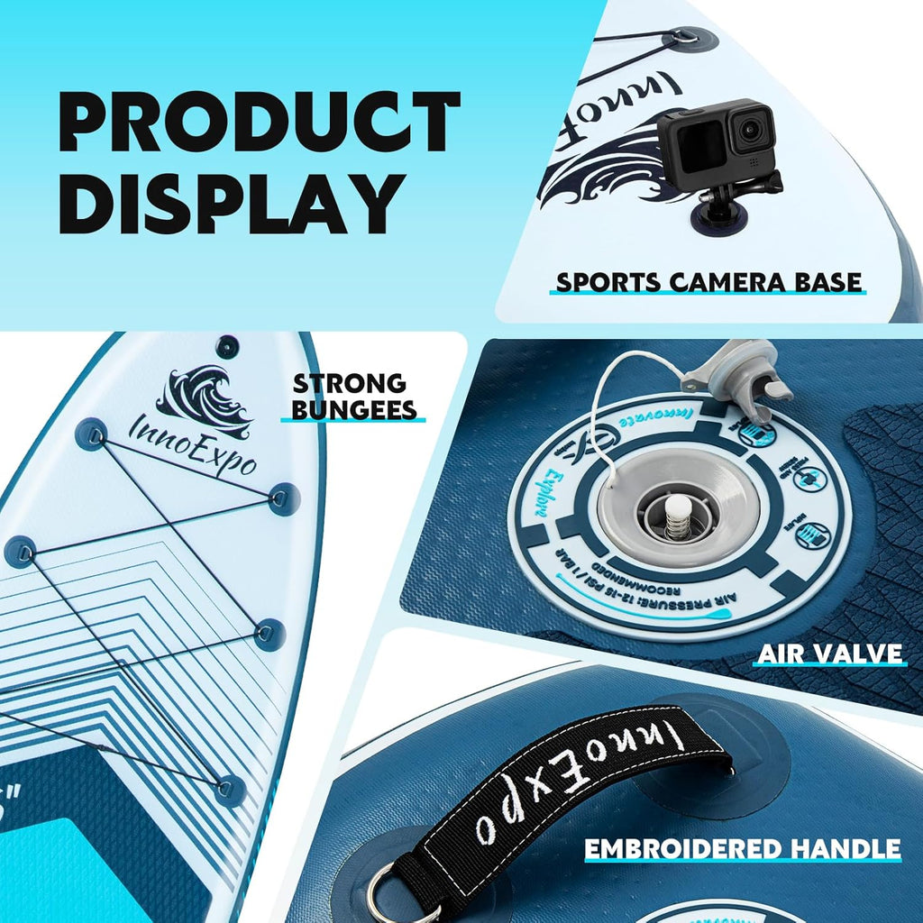 InnoExpo Inflatable Stand Up Paddle Boards with Premium Accessories, Wide Stable SUP Paddle Board Design, Non-Slip Comfort Deck for Youth & Adults