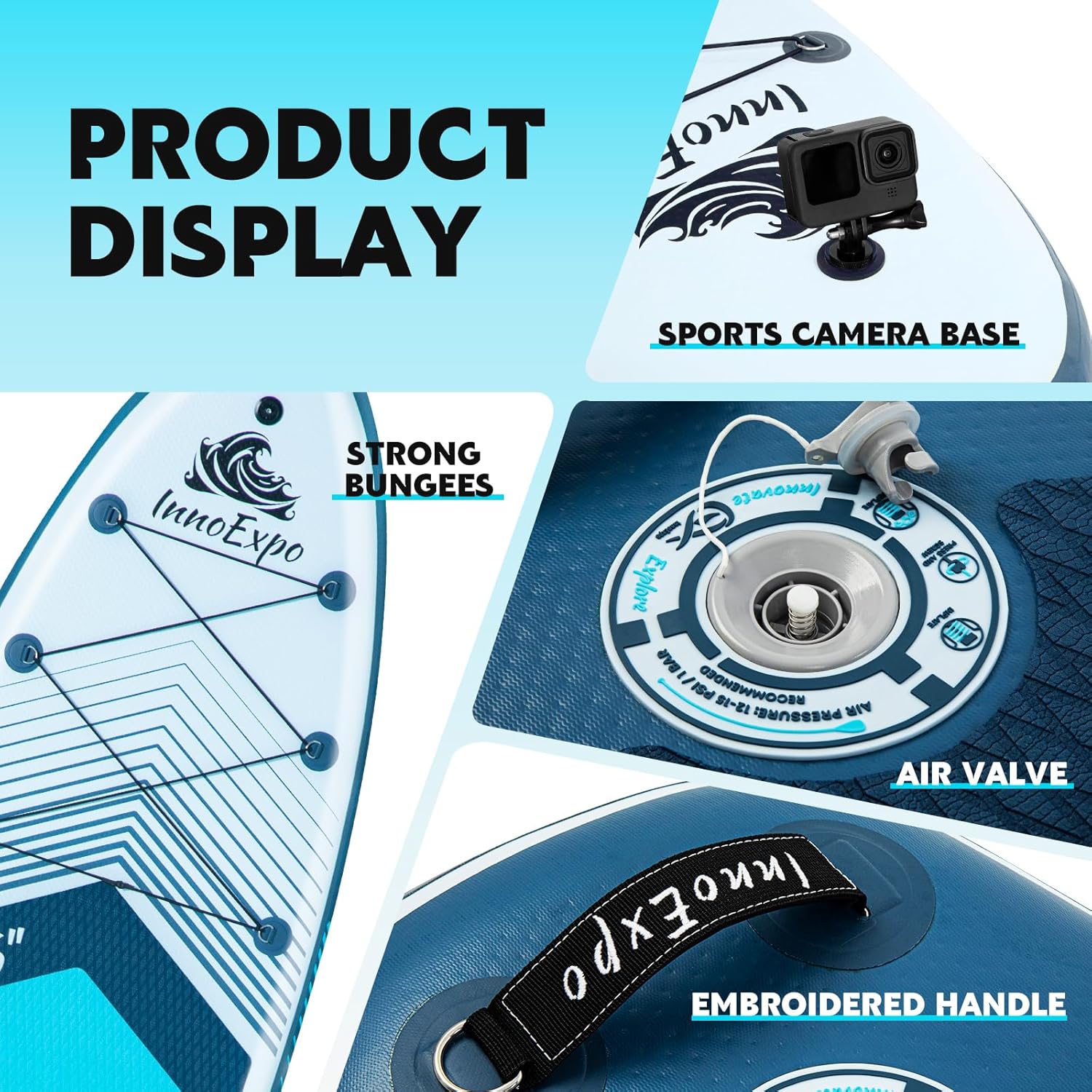 InnoExpo Inflatable Stand Up Paddle Boards with Premium Accessories, Wide Stable SUP Paddle Board Design, Non-Slip Comfort Deck for Youth & Adults