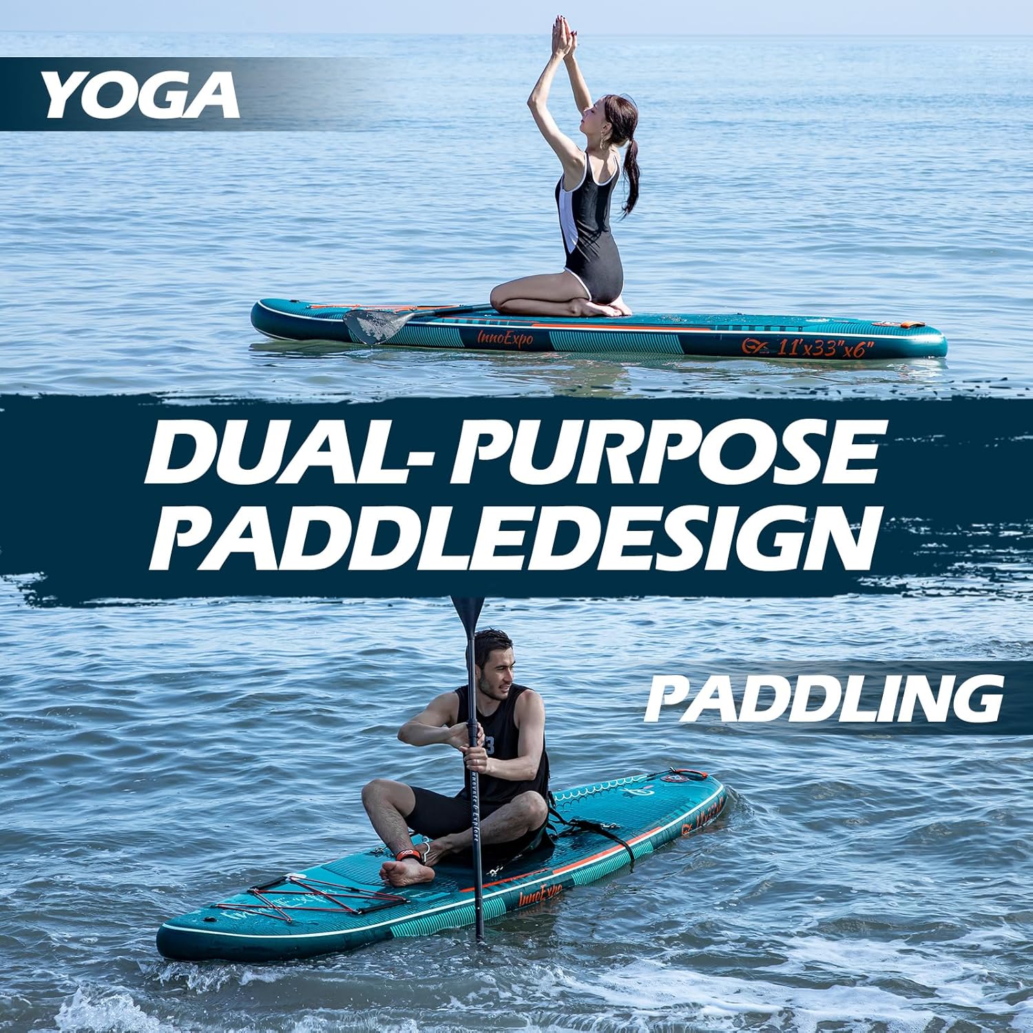 InnoExpo 11' Inflatable Stand Up Paddle Boards with Premium Accessories, Wide Stable SUP Paddle Board Design, Non-Slip Comfort Deck for Youth & Adults