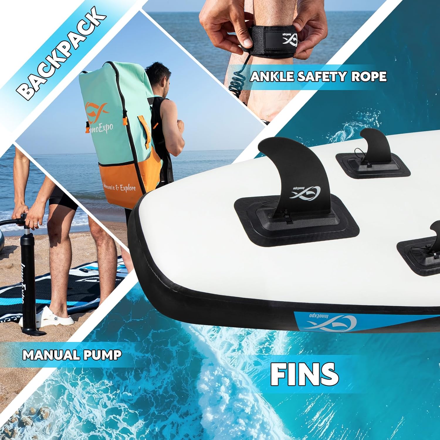InnoExpo Inflatable Stand Up Paddle Boards with Premium Accessories, Wide Stable SUP Paddle Board Design, Non-Slip Comfort Deck for Youth & Adults