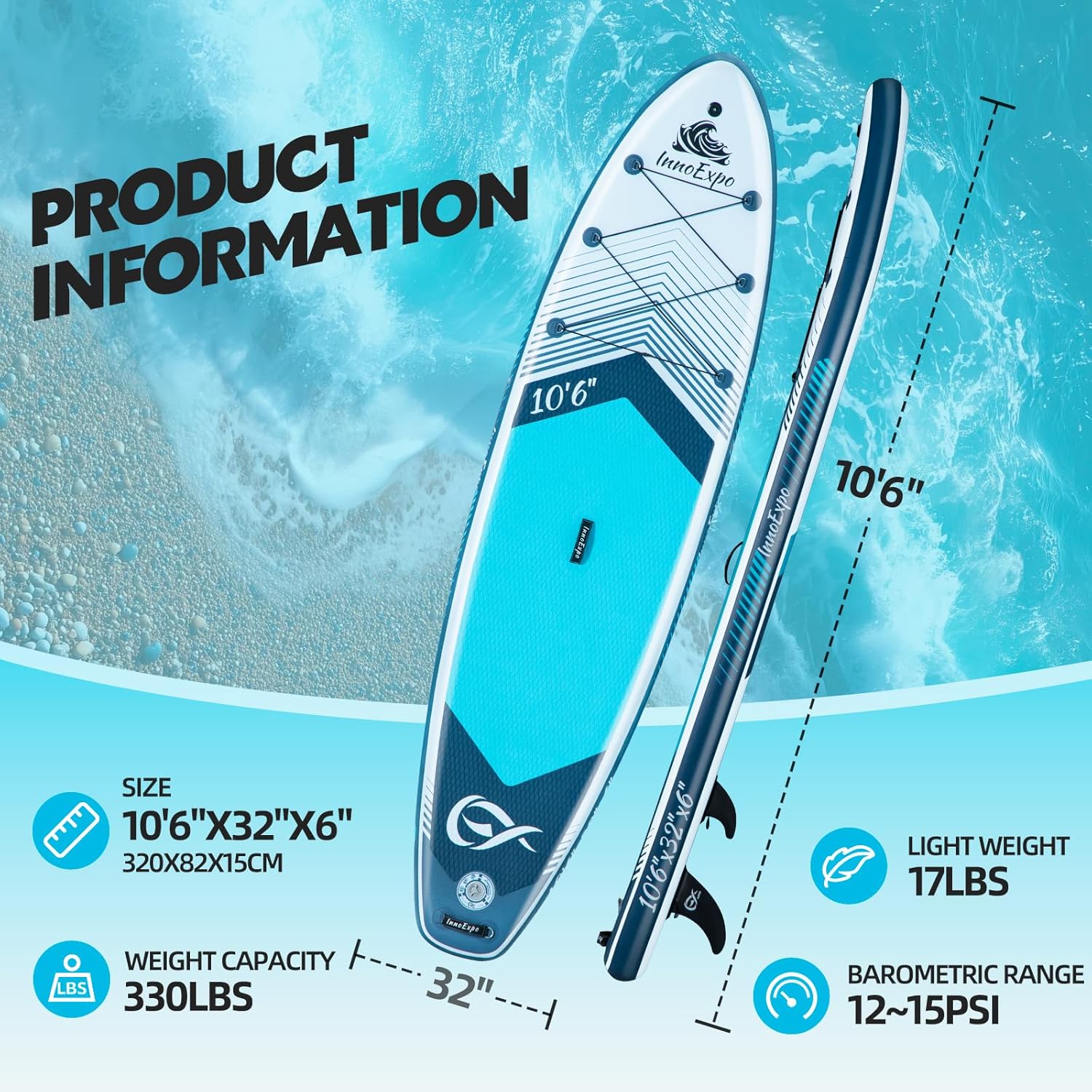 InnoExpo Inflatable Stand Up Paddle Boards with Premium Accessories, Wide Stable SUP Paddle Board Design, Non-Slip Comfort Deck for Youth & Adults