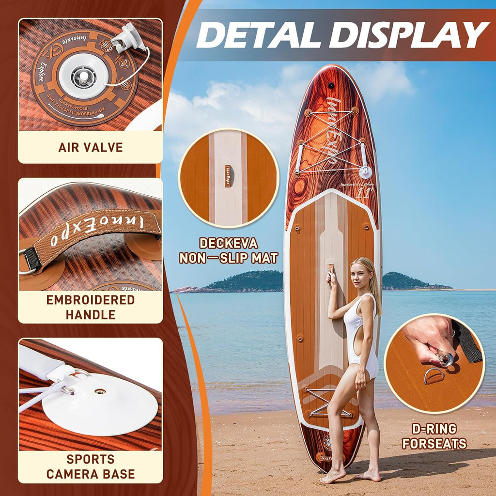 InnoExpo 11' Inflatable Stand Up Paddle Boards with Premium Accessories, Wide Stable SUP Paddle Board Design, Non-Slip Comfort Deck for Youth & Adults