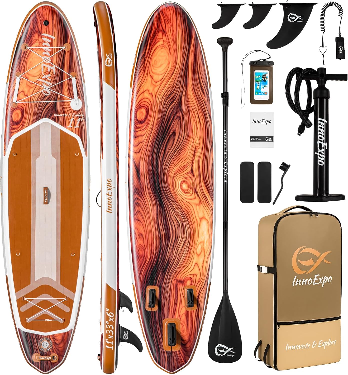 InnoExpo 11' Inflatable Stand Up Paddle Boards with Premium Accessories, Wide Stable SUP Paddle Board Design, Non-Slip Comfort Deck for Youth & Adults