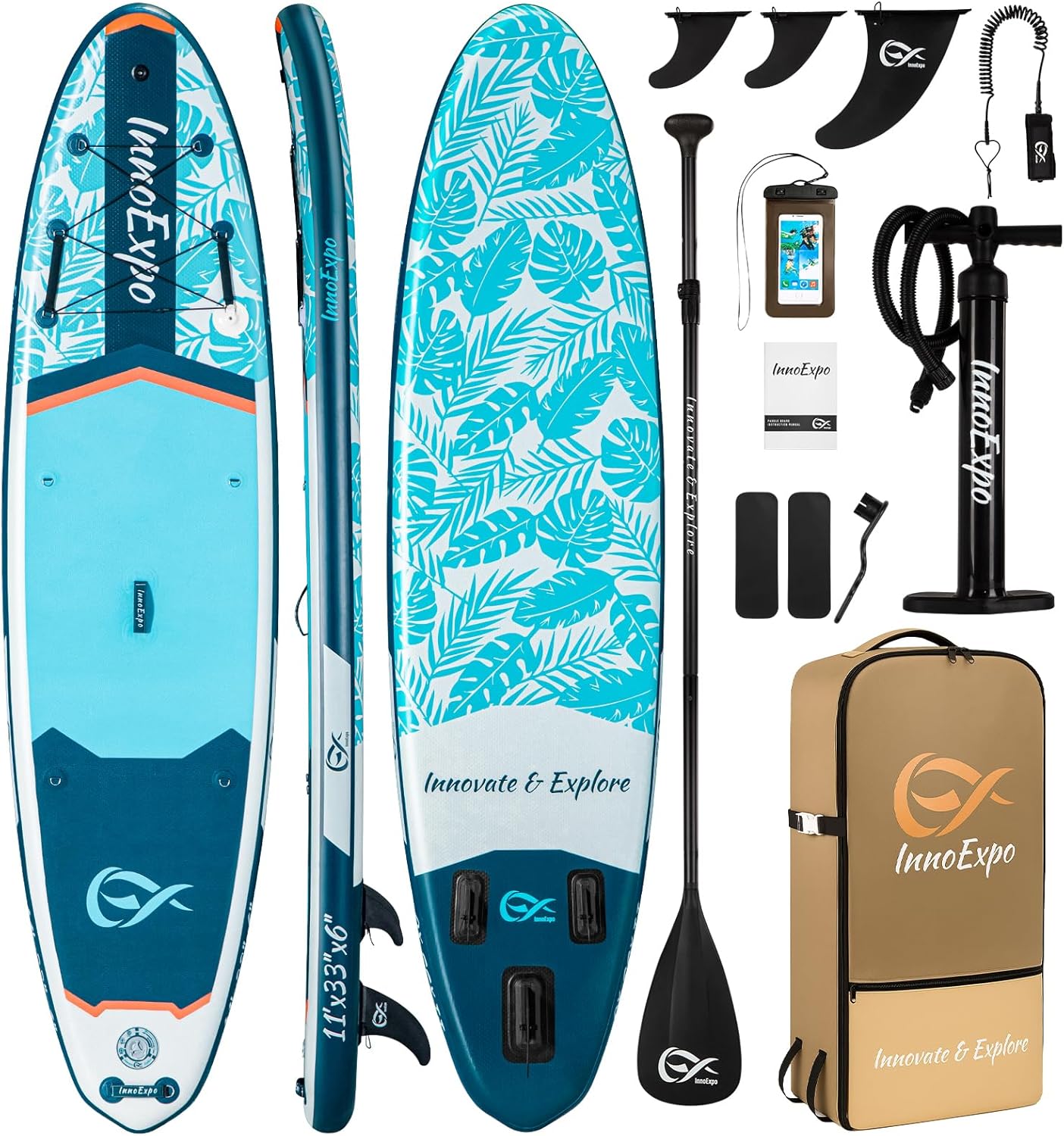 InnoExpo 11' Inflatable Stand Up Paddle Boards with Premium Accessories, Wide Stable SUP Paddle Board Design, Non-Slip Comfort Deck for Youth & Adults