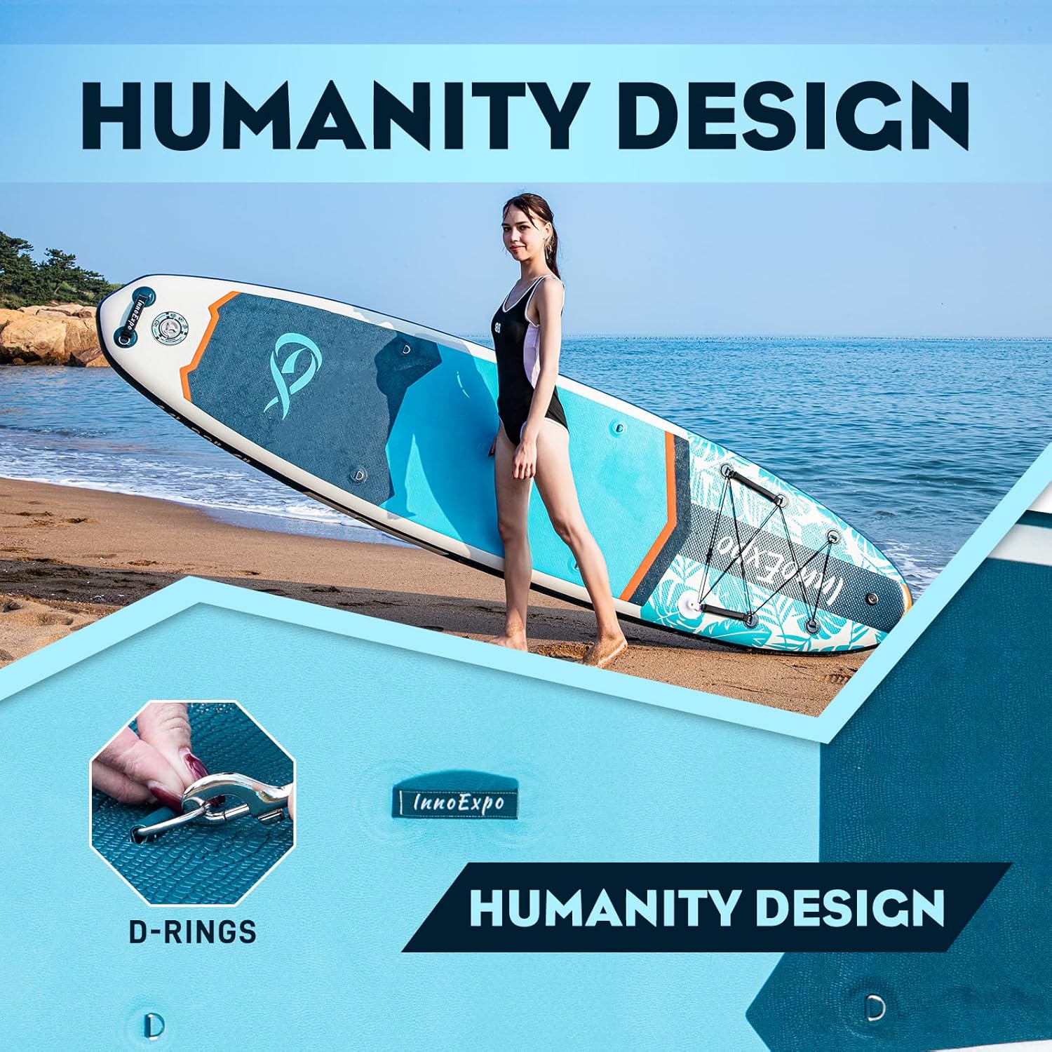 InnoExpo 11' Inflatable Stand Up Paddle Boards with Premium Accessories, Wide Stable SUP Paddle Board Design, Non-Slip Comfort Deck for Youth & Adults