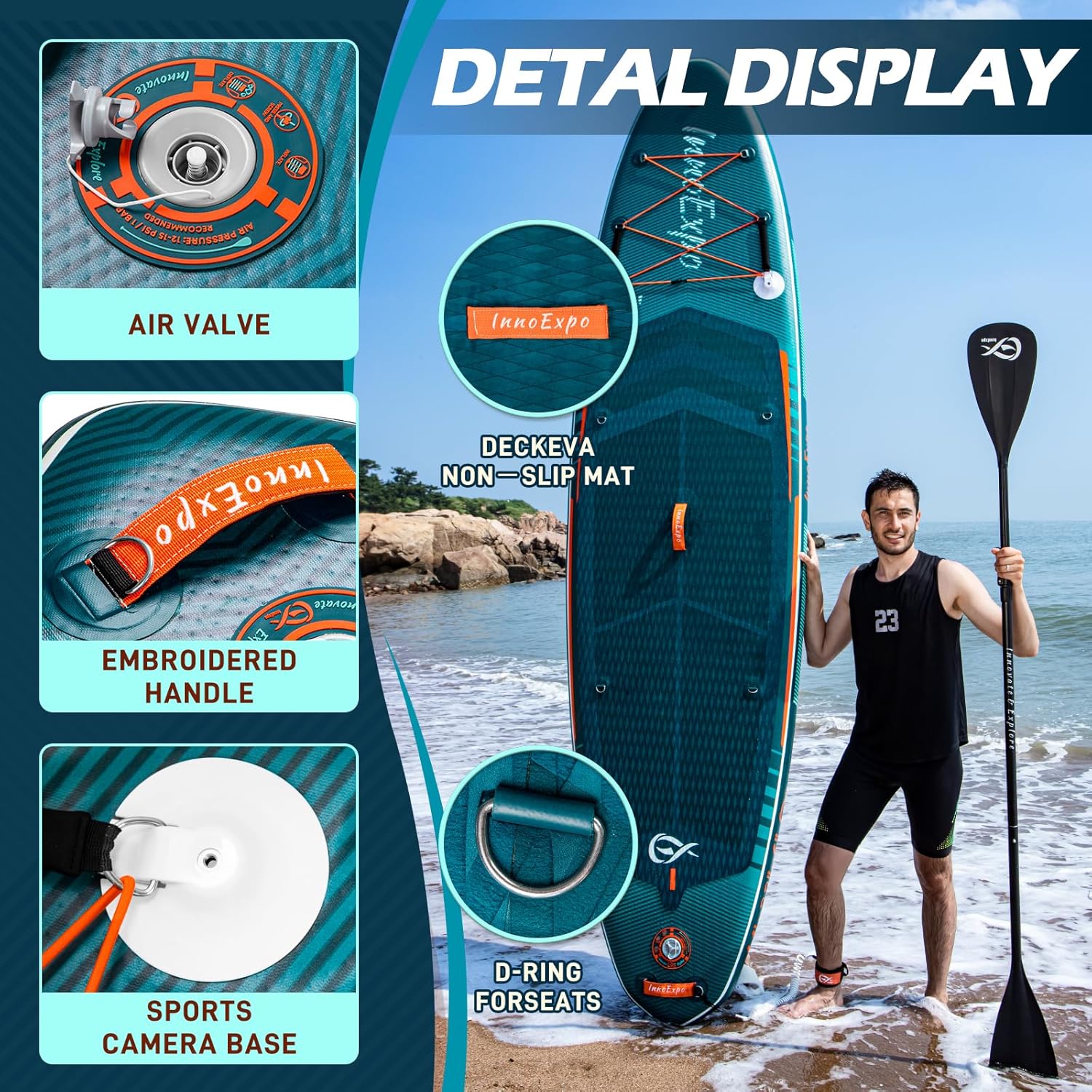 InnoExpo 11' Inflatable Stand Up Paddle Boards with Premium Accessories, Wide Stable SUP Paddle Board Design, Non-Slip Comfort Deck for Youth & Adults