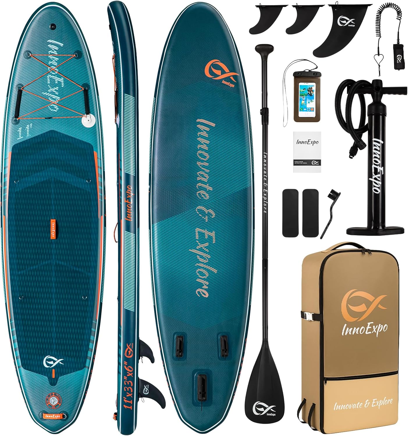 InnoExpo 11' Inflatable Stand Up Paddle Boards with Premium Accessories, Wide Stable SUP Paddle Board Design, Non-Slip Comfort Deck for Youth & Adults