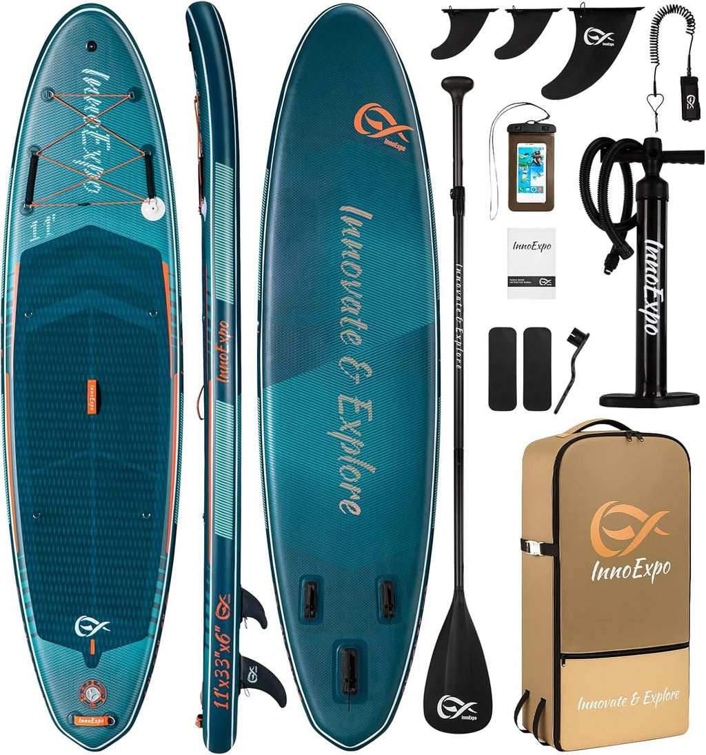 InnoExpo 11' Inflatable Stand Up Paddle Boards with Premium Accessories, Wide Stable SUP Paddle Board Design, Non-Slip Comfort Deck for Youth & Adults
